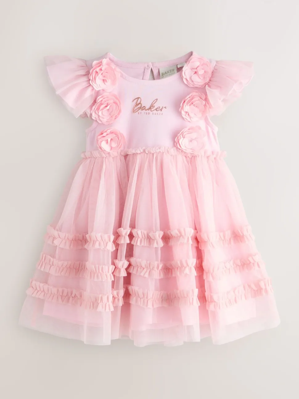 Baker by Ted Baker Pink 3D Corsage Mesh Tier Dress