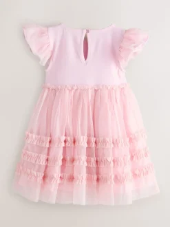 Baker by Ted Baker Pink 3D Corsage Mesh Tier Dress