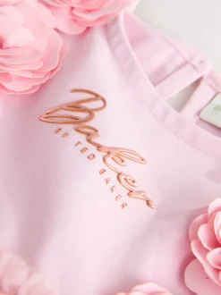 Baker by Ted Baker Pink 3D Corsage Mesh Tier Dress