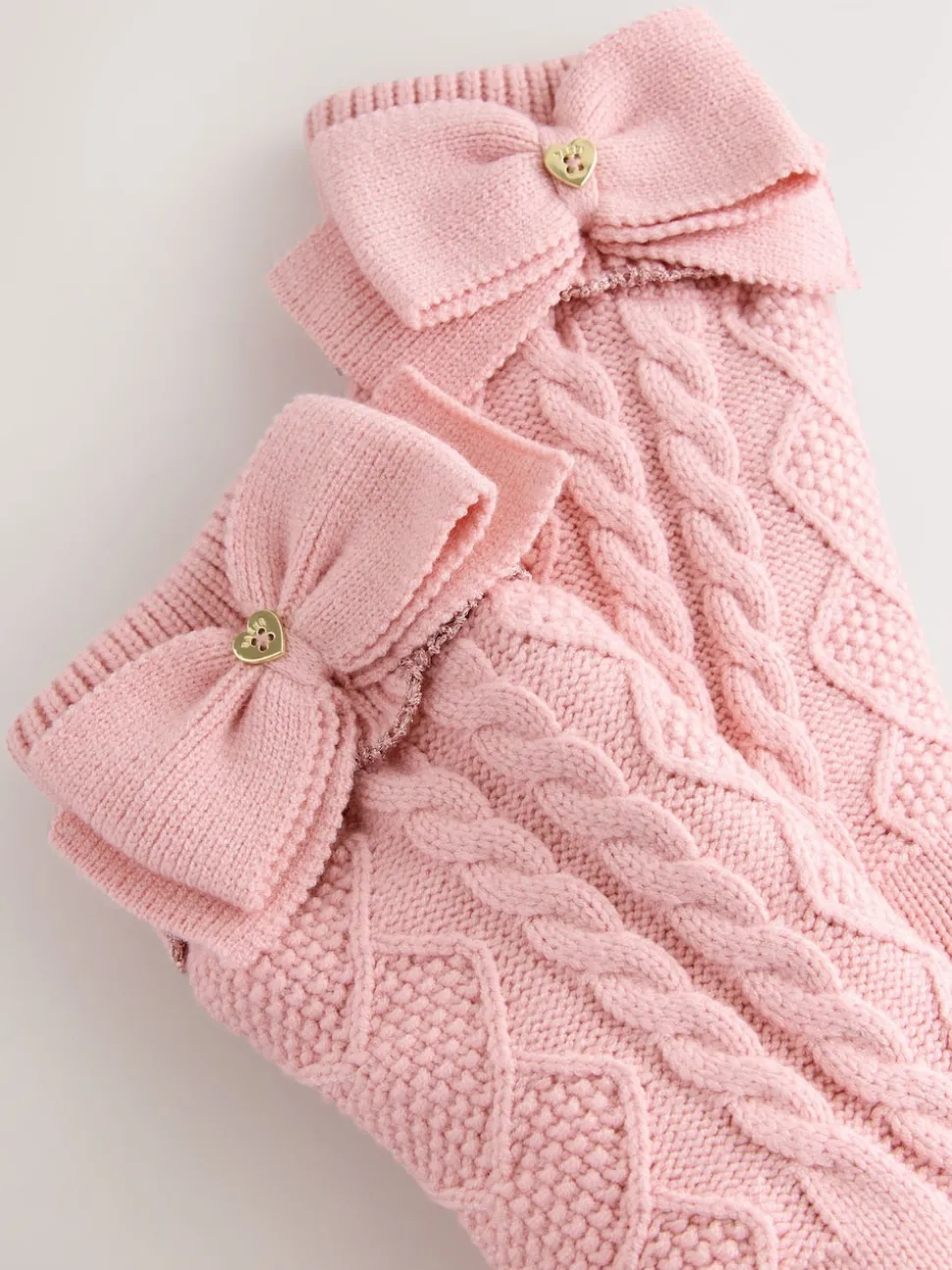 Baker by Ted Baker Pink Girls Cable Knitted Cosy Slipper Socks with Bow