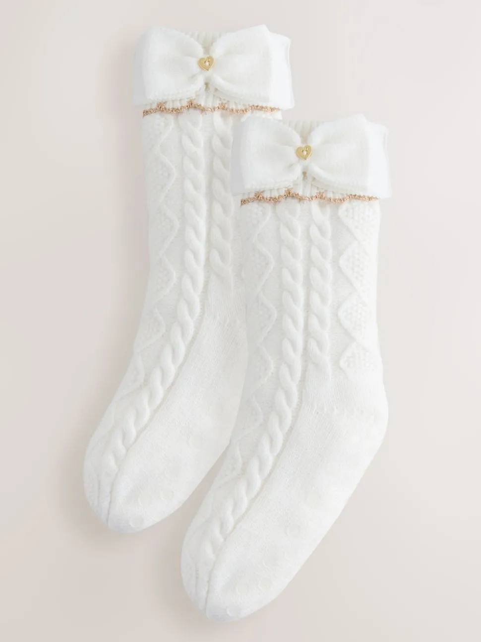 Baker by Ted Baker Pink Girls Cable Knitted Cosy Slipper Socks with Bow