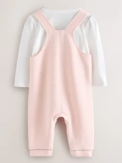 Baker by Ted Baker Pink Jacquard Bow Dungarees & T-Shirt Set