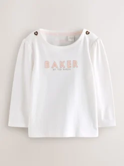 Baker by Ted Baker Pink Jacquard Bow Dungarees & T-Shirt Set
