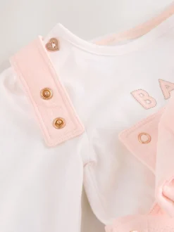 Baker by Ted Baker Pink Jacquard Bow Dungarees & T-Shirt Set