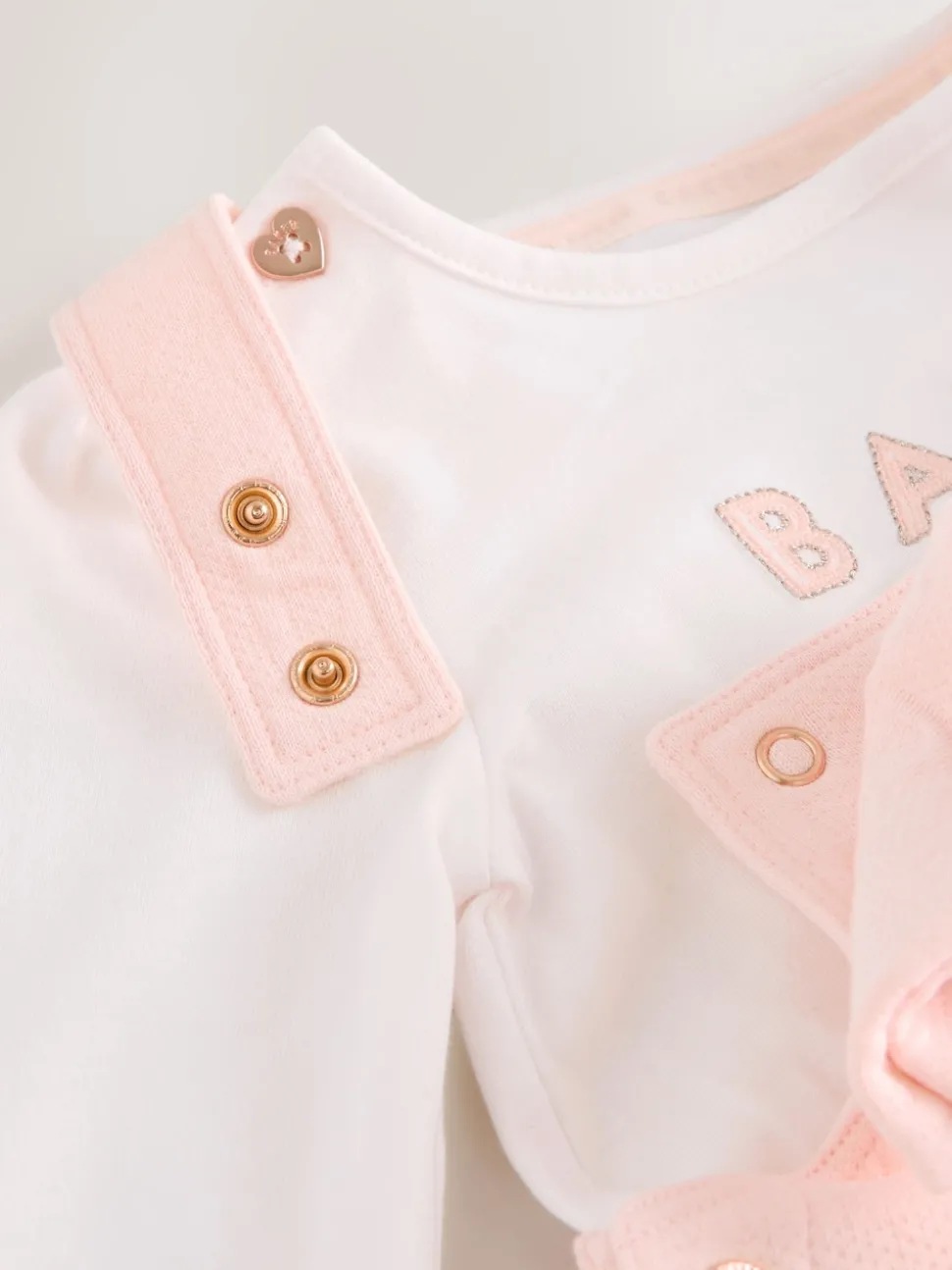 Baker by Ted Baker Pink Jacquard Bow Dungarees & T-Shirt Set