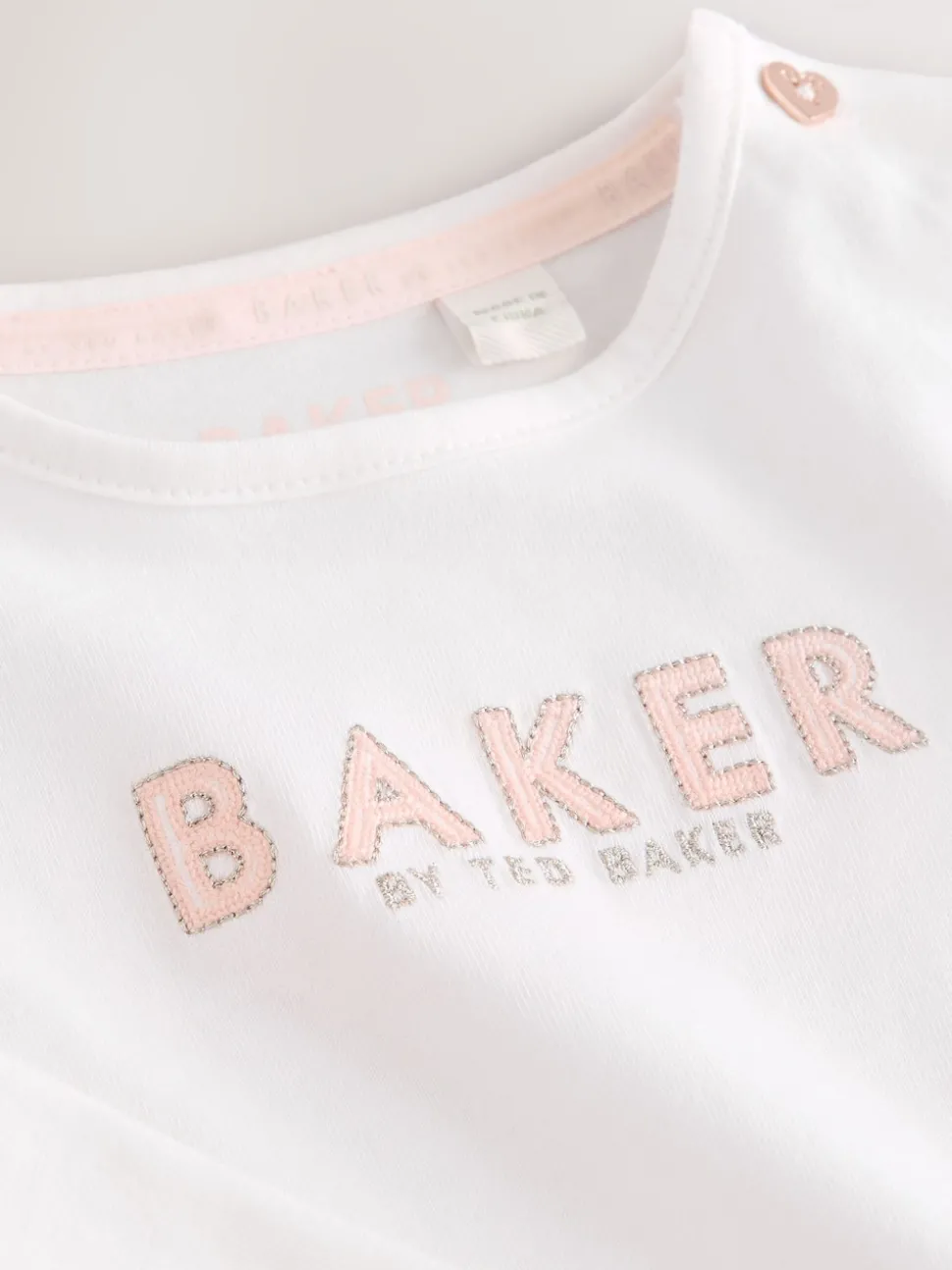 Baker by Ted Baker Pink Jacquard Bow Dungarees & T-Shirt Set