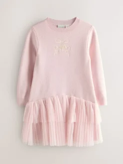 Baker by Ted Baker Pink Knitted Mesh Tulle Hem Dress