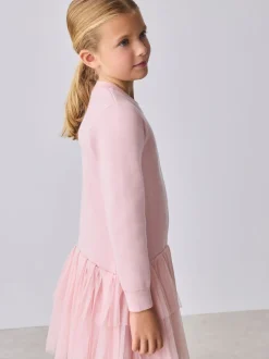 Baker by Ted Baker Pink Knitted Mesh Tulle Hem Dress