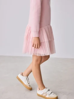 Baker by Ted Baker Pink Knitted Mesh Tulle Hem Dress