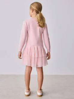 Baker by Ted Baker Pink Knitted Mesh Tulle Hem Dress