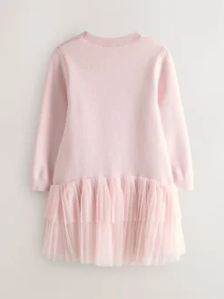 Baker by Ted Baker Pink Knitted Mesh Tulle Hem Dress
