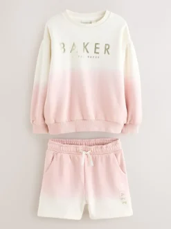 Baker by Ted Baker Pink/Lilac 2 Piece Ombre Sweatshirt & Shorts Set