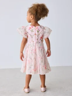 Baker by Ted Baker Pink Organza Floral Trellis Lace Overlay Dress