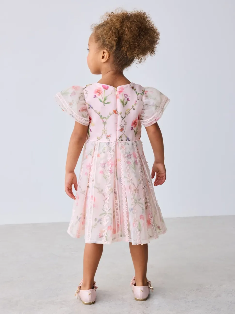 Baker by Ted Baker Pink Organza Floral Trellis Lace Overlay Dress