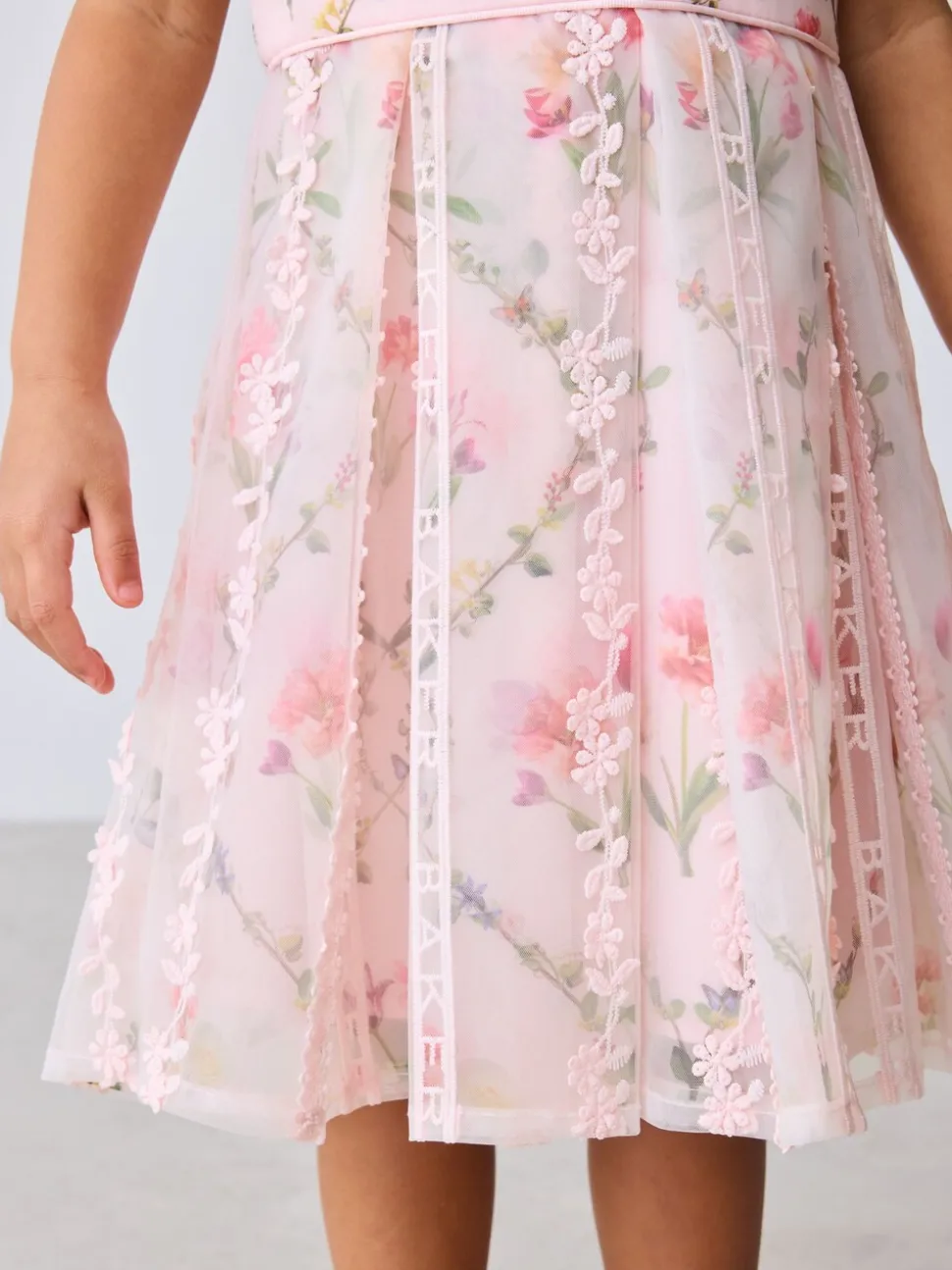 Baker by Ted Baker Pink Organza Floral Trellis Lace Overlay Dress
