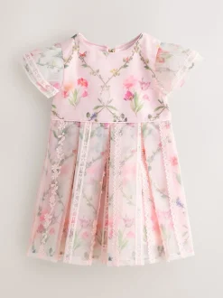 Baker by Ted Baker Pink Organza Floral Trellis Lace Overlay Dress