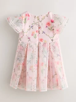 Baker by Ted Baker Pink Organza Floral Trellis Lace Overlay Dress