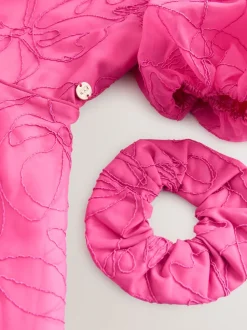 Baker by Ted Baker Pink Organza Cord Puff Sleeve Occasion Dress & Scrunchie Set