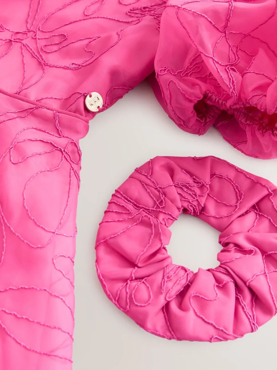Baker by Ted Baker Pink Organza Cord Puff Sleeve Occasion Dress & Scrunchie Set