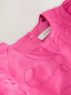 Baker by Ted Baker Pink Organza Cord Puff Sleeve Occasion Dress & Scrunchie Set