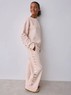 Baker by Ted Baker Pink 2 Piece Metallic Side Graphic Sweat & Wide Leg Joggers Set