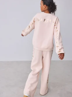 Baker by Ted Baker Pink 2 Piece Metallic Side Graphic Sweat & Wide Leg Joggers Set