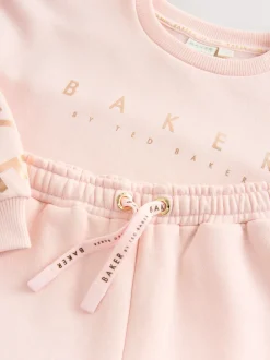 Baker by Ted Baker Pink 2 Piece Metallic Side Graphic Sweat & Wide Leg Joggers Set