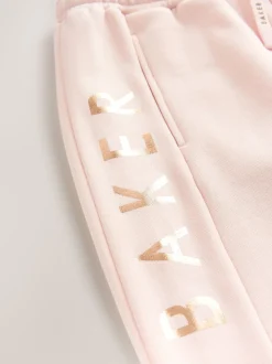Baker by Ted Baker Pink 2 Piece Metallic Side Graphic Sweat & Wide Leg Joggers Set