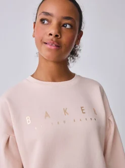Baker by Ted Baker Pink 2 Piece Metallic Side Graphic Sweat & Wide Leg Joggers Set