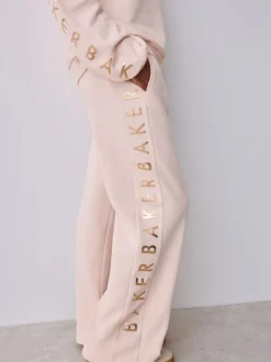 Baker by Ted Baker Pink 2 Piece Metallic Side Graphic Sweat & Wide Leg Joggers Set
