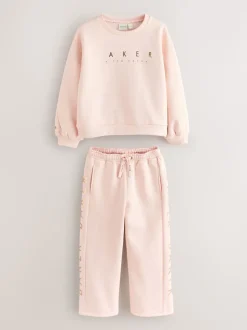 Baker by Ted Baker Pink 2 Piece Metallic Side Graphic Sweat & Wide Leg Joggers Set