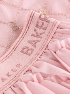 Baker by Ted Baker Pink 2 Piece Sequin Mesh Top & Ruffle Tier Skirt Set