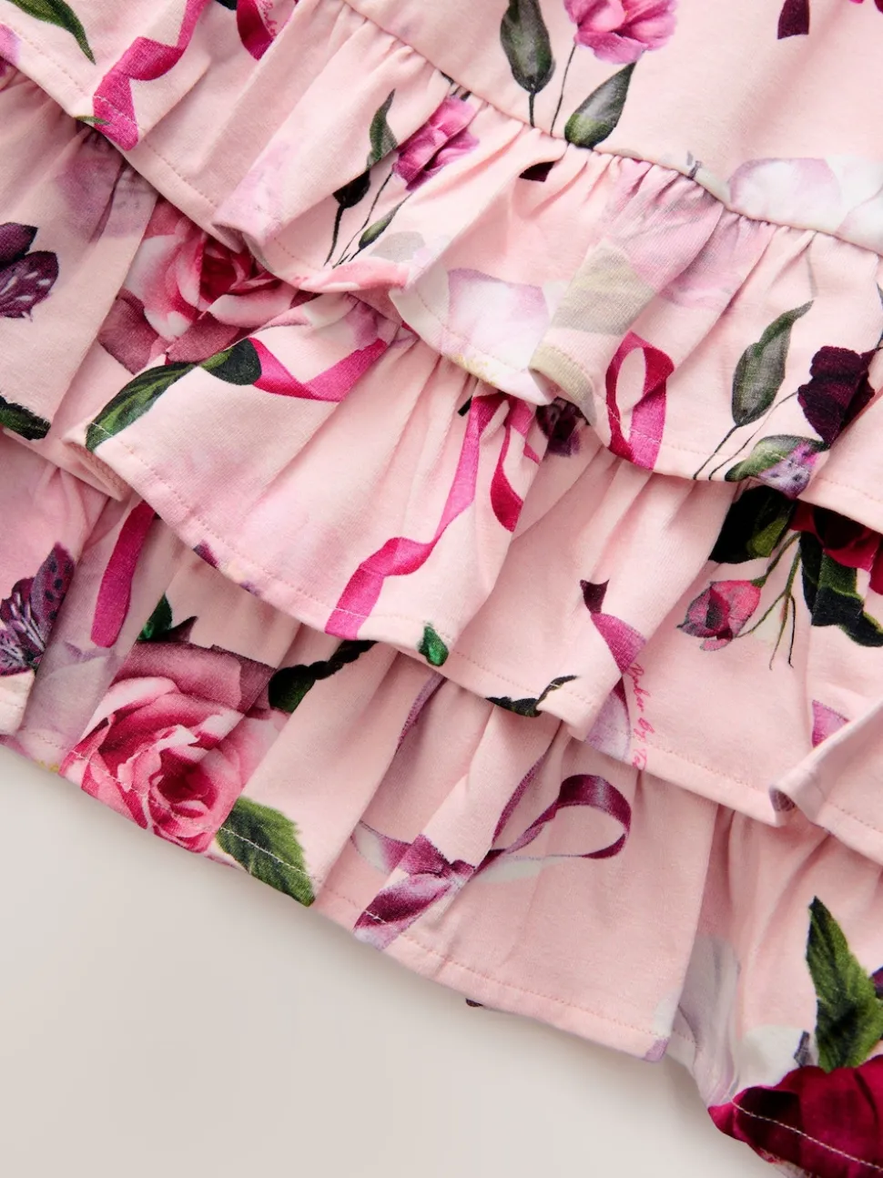 Baker by Ted Baker Pink Ruffle Hem Floral Jersey Dress