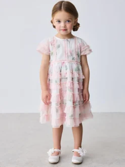 Baker by Ted Baker Pink Ruffle Mesh Floral Printed Dress