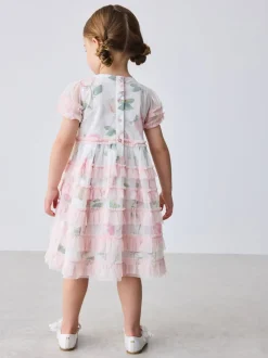 Baker by Ted Baker Pink Ruffle Mesh Floral Printed Dress
