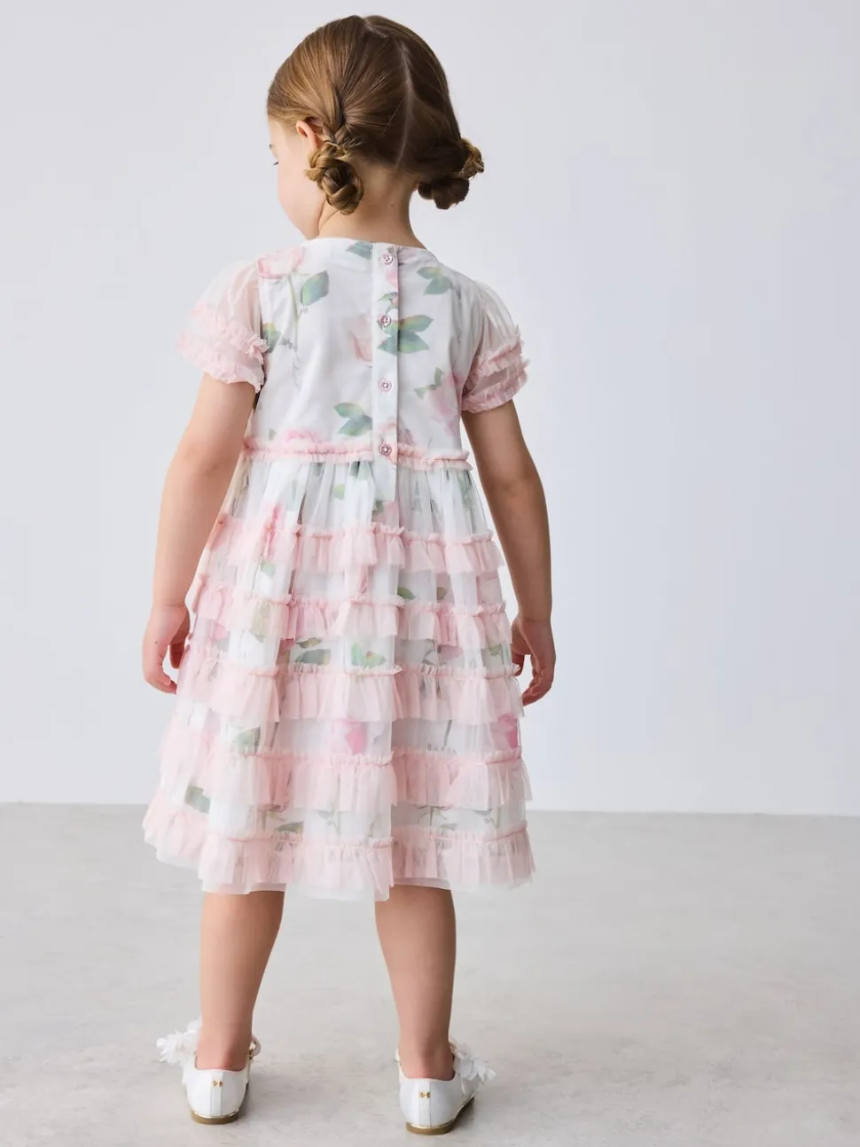 Baker by Ted Baker Pink Ruffle Mesh Floral Printed Dress