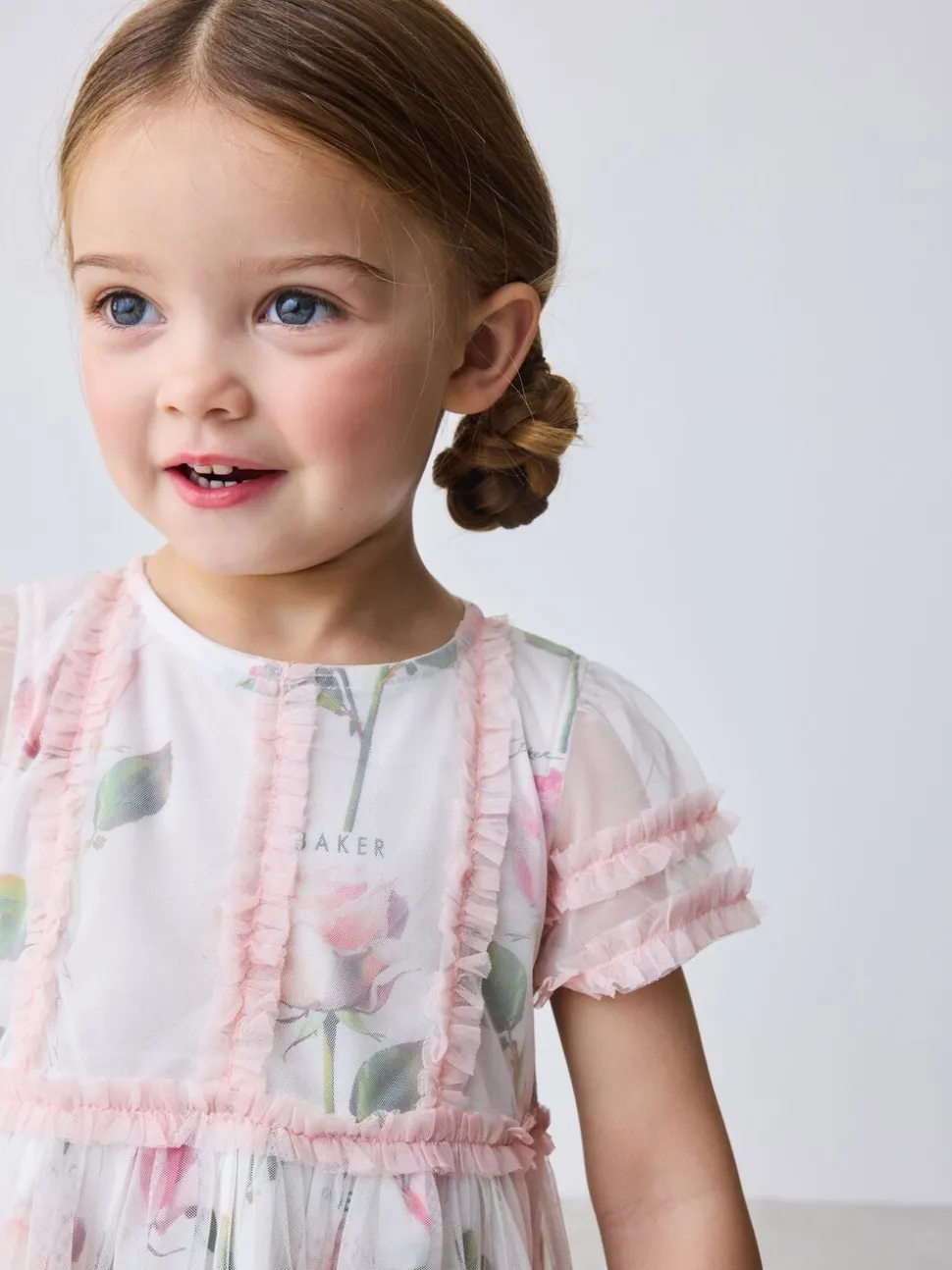 Baker by Ted Baker Pink Ruffle Mesh Floral Printed Dress