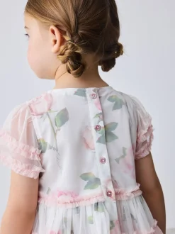 Baker by Ted Baker Pink Ruffle Mesh Floral Printed Dress