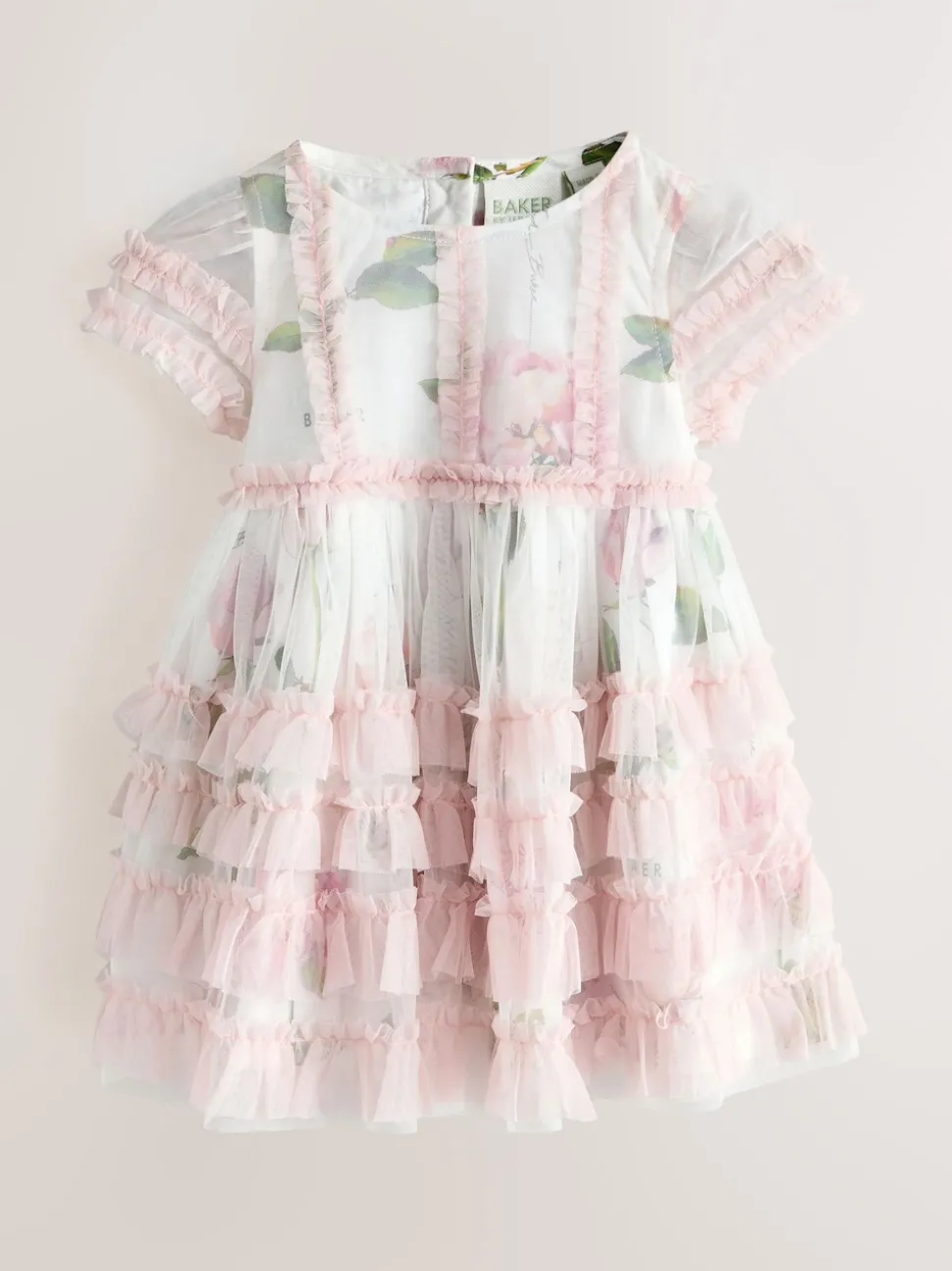 Baker by Ted Baker Pink Ruffle Mesh Floral Printed Dress