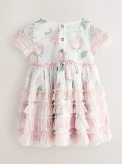 Baker by Ted Baker Pink Ruffle Mesh Floral Printed Dress