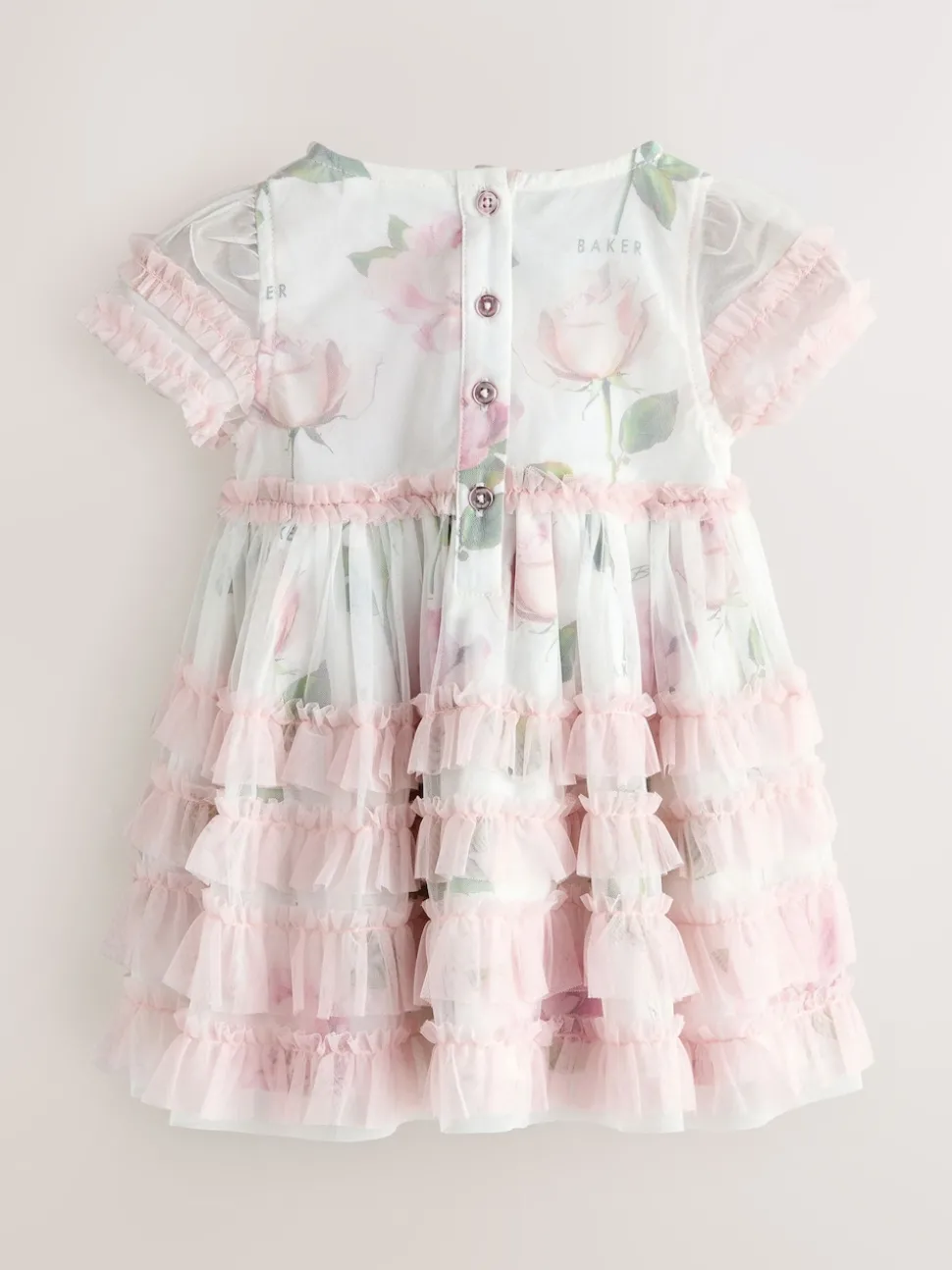 Baker by Ted Baker Pink Ruffle Mesh Floral Printed Dress