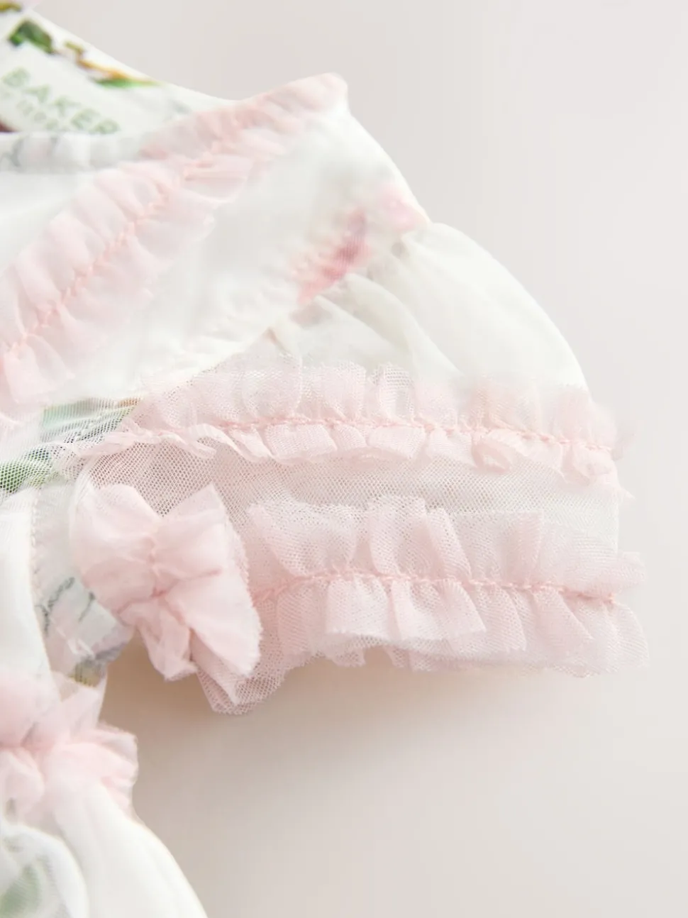Baker by Ted Baker Pink Ruffle Mesh Floral Printed Dress