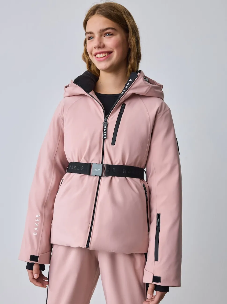 Baker by Ted Baker Pink Waterproof Belted Padded Ski Jacket