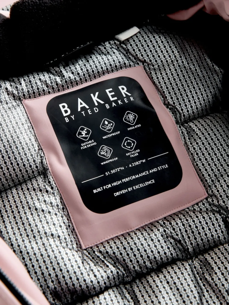 Baker by Ted Baker Pink Waterproof Belted Padded Ski Jacket