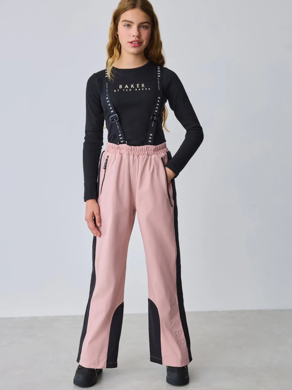 Baker by Ted Baker Pink Waterproof Logo-Tape Padded Ski Salopettes Trousers