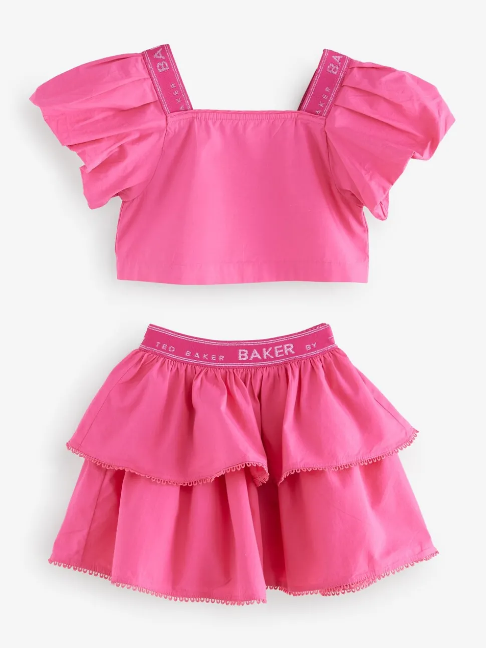Baker by Ted Baker Pink Woven Puff Sleeve Top and Tier Skirt Set 2 Piece