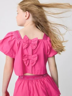 Baker by Ted Baker Pink Woven Puff Sleeve Top and Tier Skirt Set 2 Piece