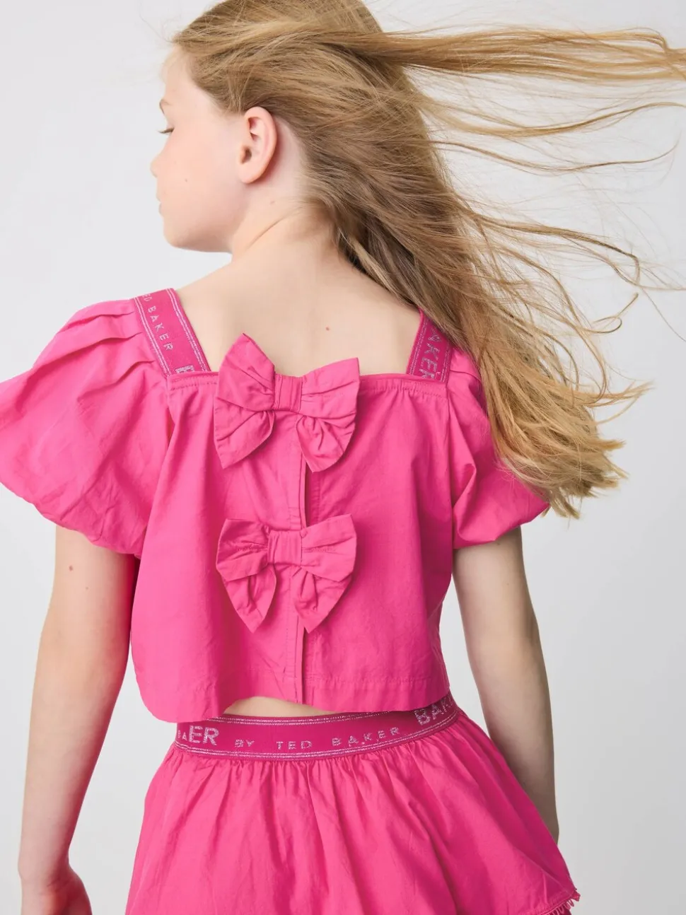 Baker by Ted Baker Pink Woven Puff Sleeve Top and Tier Skirt Set 2 Piece