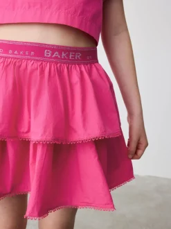 Baker by Ted Baker Pink Woven Puff Sleeve Top and Tier Skirt Set 2 Piece