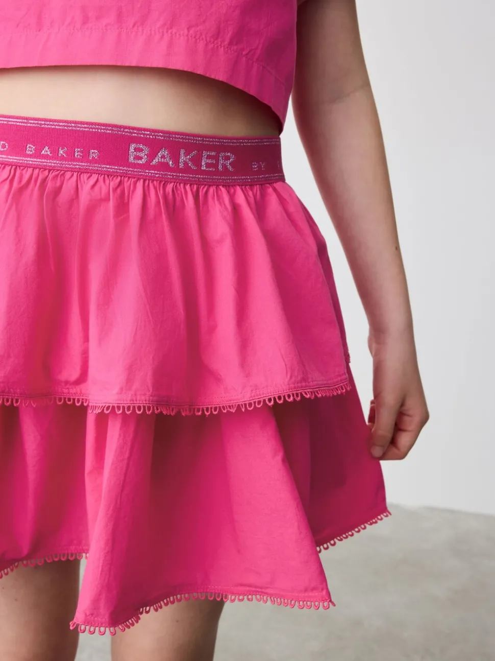 Baker by Ted Baker Pink Woven Puff Sleeve Top and Tier Skirt Set 2 Piece
